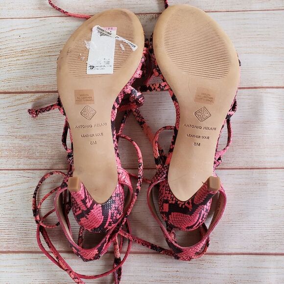 Antonio Melani Snakeskin Print Ankle Strap Strappy Leather Heeled Sandals - Picture 13 of 15